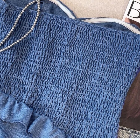 SHEIN Blue Ruffled Crop Top - Picture 4 of 6